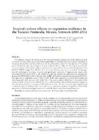 Portada:Tropical cyclone effects on vegetation resilience in the Yucatan Peninsula, México, between 2000-2012  / Gabriel Sánchez-Rivera, Leticia Gómez-Mendoza