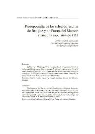 Portada:Prosopografía de los colegios jesuitas de Badajoz y de Fuente del Maestre cuando la expulsión de 1767 / Antonio Astorgano Abajo