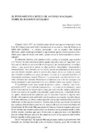 Portada:El pensamiento crítico de Antonio Machado sobre el barroco literario / Juan Matas Caballero