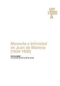 Portada:Memoria e intimidad en Juan de Mairena (1934-1936)  / Ana Bundgård