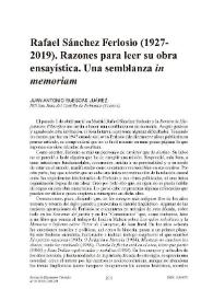 Portada:Rafael Sánchez Ferlosio (1927-2019). Razones para leer su obra
ensayística. Una semblanza \"in memoriam\" / Juan Antonio Ruescas Juárez