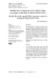Portada:Matilde Ras en la prensa de la Edad de Plata: reportajes en \"Heraldo
de Madrid\" (1927-1931)
 / Antonella Russo