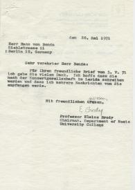 Portada:Copia carbón de Brody, Elaine a Benda, Hans Von. 1971-05-20