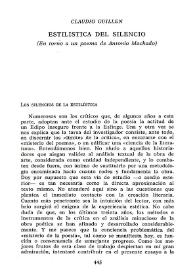Portada:Estilística del silencio (Entorno a un poema de Antonio Machado) / Claudio Guillén