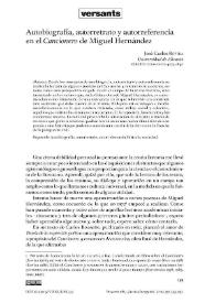 Portada:Autobiografía, autorretrato y autorreferencia en el \"Cancionero\" de Miguel Hernández  / José Carlos Rovira