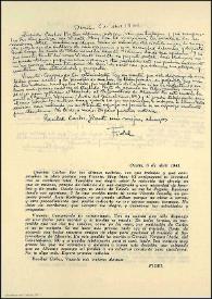 Portada:Carta de Miguel Hernández a Carlos Rodríguez Spiteri y Vicente Aleixandre. Ocaña, 6 de abril de 1941