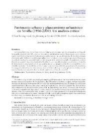 Portada:Patrimonio urbano y planeamiento urbanístico en Sevilla (1956-2000). Un análisis crítico / José María Feria Toribio