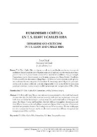 Portada:Humanisme i crítica en T. S. Eliot i Carles Riba / Jordi Malé 