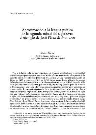 Portada:Aproximación a la lengua poética de la segunda mitad del siglo XVIII: el ejemplo de José Pérez de Montoro  / Alain Bègue