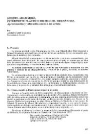 Portada:Miguel Abad Miró, intérprete plástico de Miguel Hernández : aproximación y valoración estética del artista / por Adrían Espí Valdés