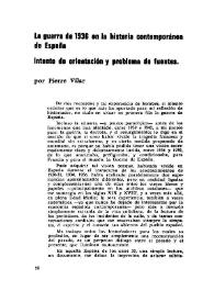 Portada:La guerra de 1936 en la historia contemporánea de España. Intento de orientación y problema de fuentes / por Pierre Vilar