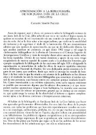 Portada:Aproximación a la bibliografía de Sor Juana Inés de la Cruz (1895-1995) / Carmen Simón Palmer