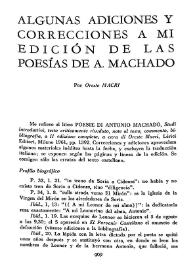 Portada:Algunas adiciones y correcciones a mi edición de las poesías de A. Machado / Por Oreste Macrì