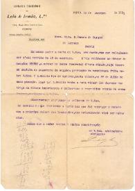 Portada:Carta de la Livraria Chardron de Lelo & Irmão a Carmen de Burgos. Porto, 15 de enero de 1921