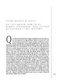 Portada:Un testimonio inédito de Miguel Hernández: una lectura de Cocteau y tres dibujos / Víctor Infantes de Miguel
