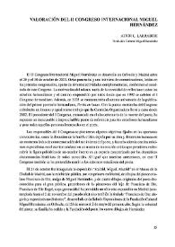 Portada:Valoración del II Congreso Internacional Miguel Hernández / Aitor Luis Larrabide Achútegui 