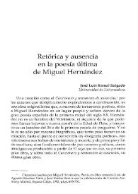 Portada:Retórica y ausencia en la poesía última de Miguel Hernández / José Luis Bernal Salgado