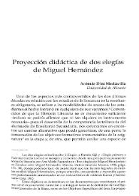 Portada:Proyección didáctica de dos elegías de Miguel Hernández / Antonio Díez Mediavilla