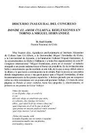 Portada:"Donde el amor culmina". Reflexiones en torno a Miguel Hernández / Raúl Zurita