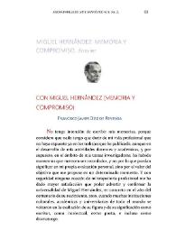 Portada:Miguel Hernández. Memoria y compromiso / Francisco Javier Díez de Revenga