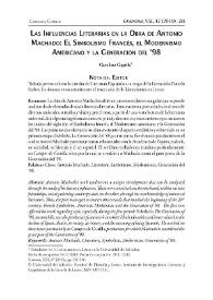 Portada:Las influencias literarias en la obra de Antonio Machado: El Simbolismo francés, el Modernismo americano y la Generación del '98 / Carolina Caprile 