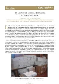 Portada:El legado de Miguel Hernández en Quesada y Jaén / Francisco José Escudero Galante
