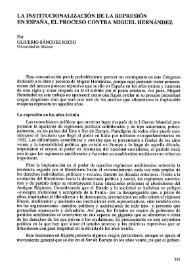 Portada:La institucionalización de la represión en España, el proceso contra Miguel Hernández    / Glicerio Sánchez Recio