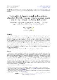 Portada:Estimación de la erosión del suelo mediante el modelo RUSLE. Caso de estudio: cuenca media alta del río Mira en los Andes de Ecuador / Paul Arias-Muñoz, Miguel A. Saz, Severino Escolano
