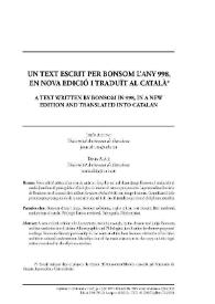 Portada:Un text escrit per Bonsom l’any 998, en nova edició i traduït al català 
 / Jesús Alturo, Tània Alaix 