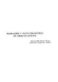 Portada:Narración y texto dramático en Tirso de Molina / María del Pilar Palomo Vázquez