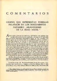 Portada:Grafías que representan fonemas palatales en los documentos navarro-aragoneses de la Edad Media / Manuel Alvar