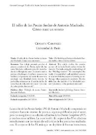 Portada:El taller de las \"Poesías Sueltas\" de Antonio Machado. Cómo nace un soneto / Giovanni Caravaggi