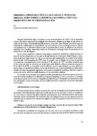 Portada:Primera aproximación a las cartas y notas de Miguel Hernández a Josefina Manresa, con una propuesta de su periodización / Por Manuel Parra Pozuelo