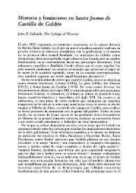 Portada:Historia y feminismo en "Santa Juana de Castilla" de Galdós  / John P. Gabriele