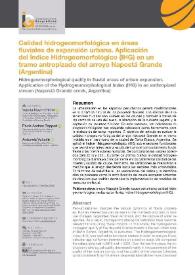 Portada:Calidad hidrogeomorfológica en áreas fluviales de expansión urbana. Aplicación del Índice Hidrogeomorfológico (IHG) en un tramo antropizado del arroyo Napostá Grande (Argentina) / Valeria Noemí Pirchi, Paula Andrea Zapperi, Antonela Volonté