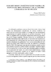 Portada:Dos recursos lingüísticos de Valera: el empleo de neologismos y de alusiones literarias en su ficción
 / Cyrus DeCoster