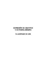 Portada:Expresión de gratitud y un poema inédito. [El buscador de huellas] / por Leopoldo de Luis