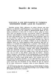 Portada:Discurso a los estudiantes de filosofía madrileños sobre "Qué es filosofía" / Fernando Savater