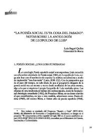 Portada:\"La poesía social es ya cosa del pasado\": notas sobre la \"Antología\" de Leopoldo de Luis / Luis Bagué Quílez 