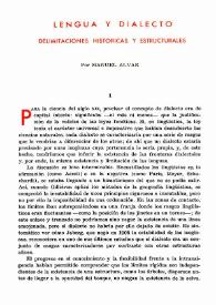 Portada:Lengua y dialecto : delimitaciones históricas y estructurales / Manuel Alvar