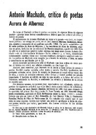 Portada:Antonio Machado, crítico de poetas / Aurora de Albornoz