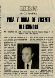 Portada:Vida y obra de Vicente Aleixandre
 / J. L. G