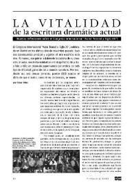 Portada:La vitalidad de la escritura dramática actual (Nuevas reflexiones sobre el Congreso Internacional "Autor Teatral y Siglo XX") / por César Oliva