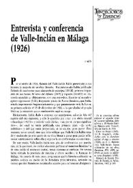 Portada:Entrevista y conferencia de Valle-Inclán en Málaga (1926) / Antonio Gago Rodó     