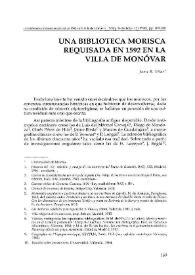 Portada:Una biblioteca morisca requisada en 1592 en la villa de Monóvar / Juan Bautista Vilar Ramírez