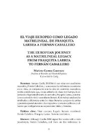 Portada:El viaje europeo como legado matrilineal. De Frasquita Larrea a Fernán Caballero / Marieta Cantos Casenave