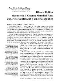 Portada:Blasco Ibáñez durante la I Guerra Mundial: una experiencia literaria y cinematográfica  / Rosa María Rodríguez Magda
