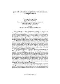 Portada:Quevedo y la crítica hispánica norteamericana. Nota preliminar / Victoriano Roncero López