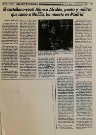 Portada:El castellano-ceutí Alonso Alcalde, poeta y militar, ha muerto en Madrid  / Jacinto López Gorge