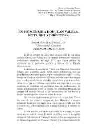 Portada:En homenaje a Don Juan Valera. Nota de la Directora / Raquel Gutiérrez Sebastián